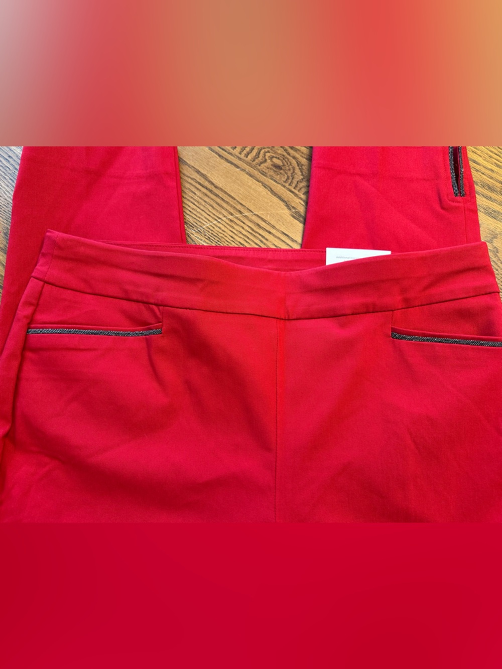 Chico’s So Slimming Brigitte Slim Leg Pants Red Ankle Beaded Hem Size 2R (12) - Picture 15 of 16